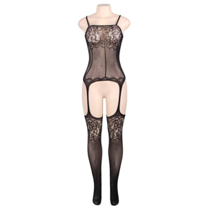 Bodystocking negro de encaje con diseño de liguero