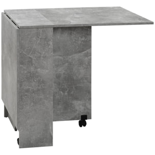 Table pliante sur roulettes 140L x 75l x 74H cm 2 étagères intégrées panneaux effet béton ciré