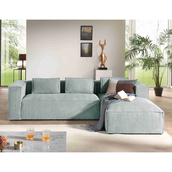 Stella - canapé d'angle droit en velours côtelé - 4 places -style contemporain - Bleu