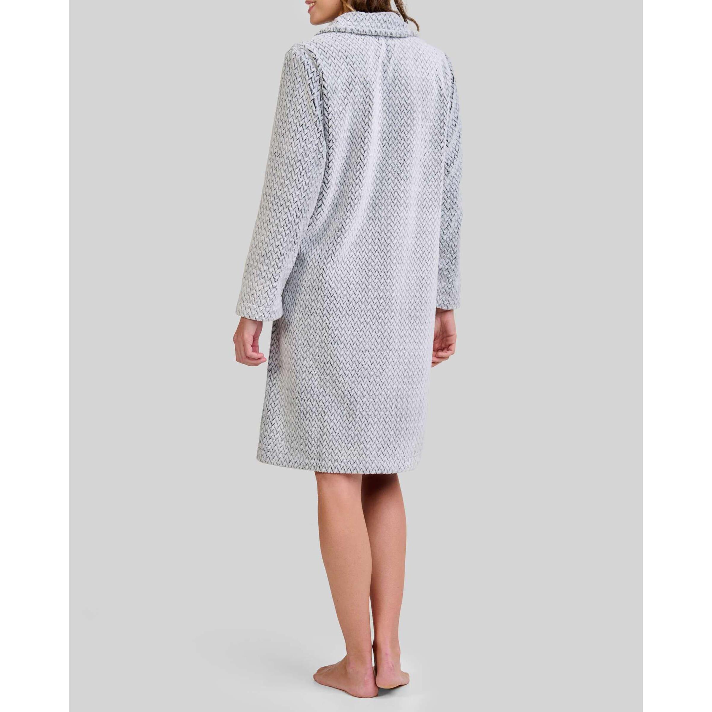 Bata mujer Jacquard con dibujo espiga, abertura de botones, cómodos bolsillos laterales y manga larga