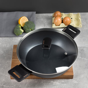 Juego de 2 Cacerolas Bajas Ø20cm (2,2L) + Ø28cm (4,2L) con tapas en Aluminio forjado color Negro Copper Bergner