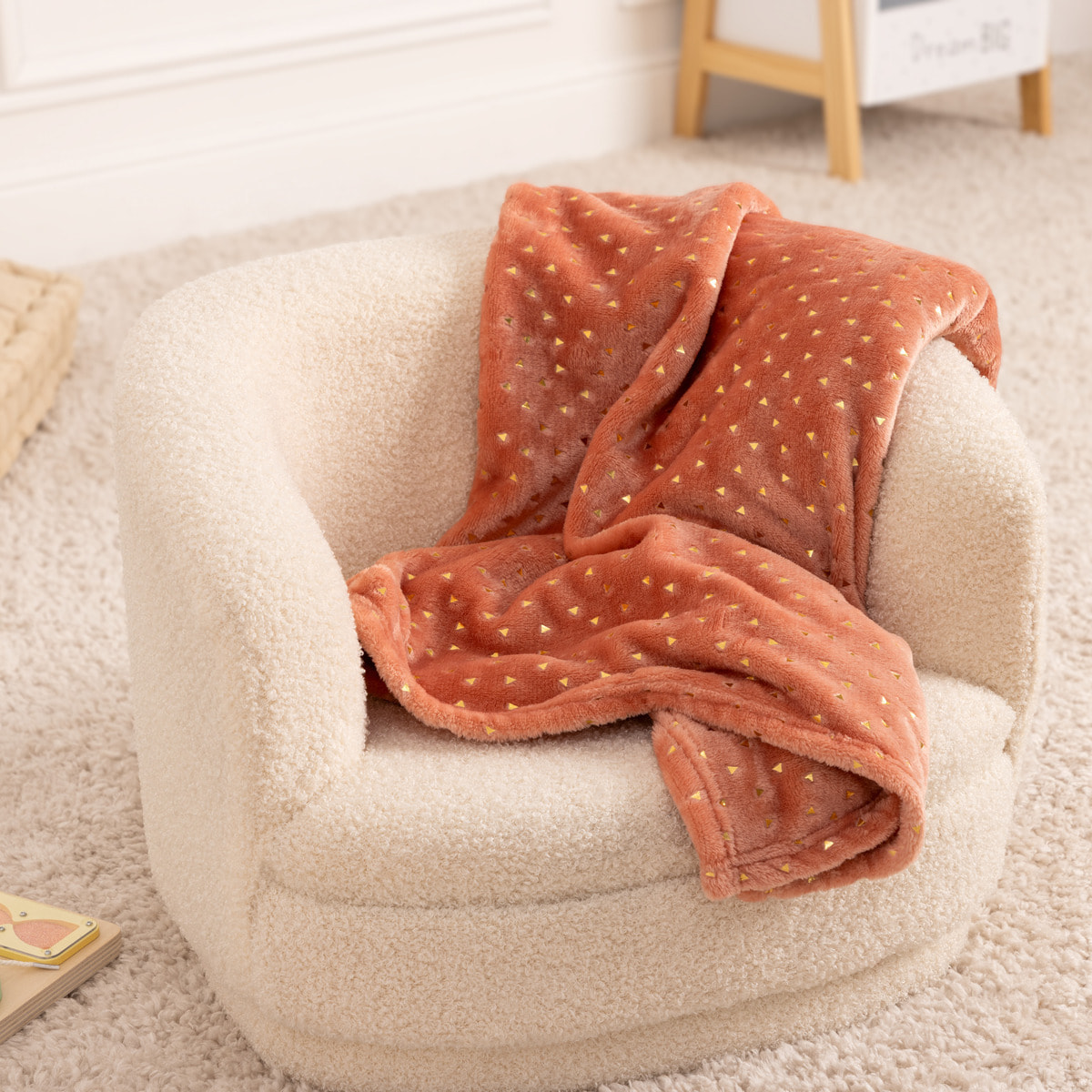 Plaid enfant "Berlingot" - flanelle - rose terracotta - 75x100 cm