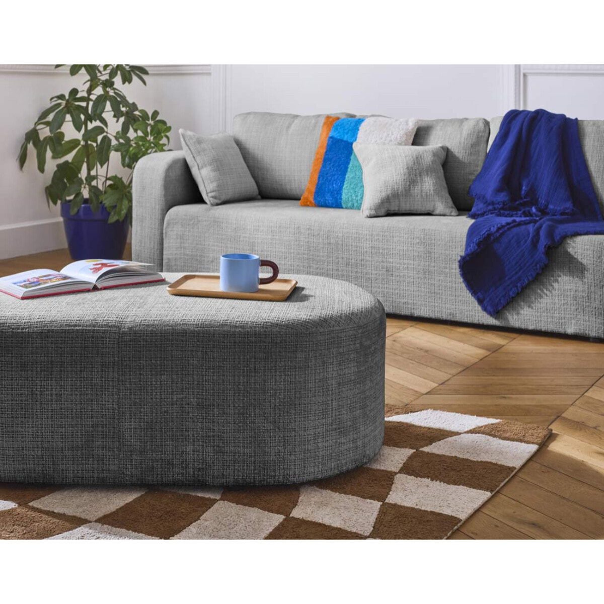 Miro - canapé droit 3 places - convertible avec coffre - en velours texturé - Gris
