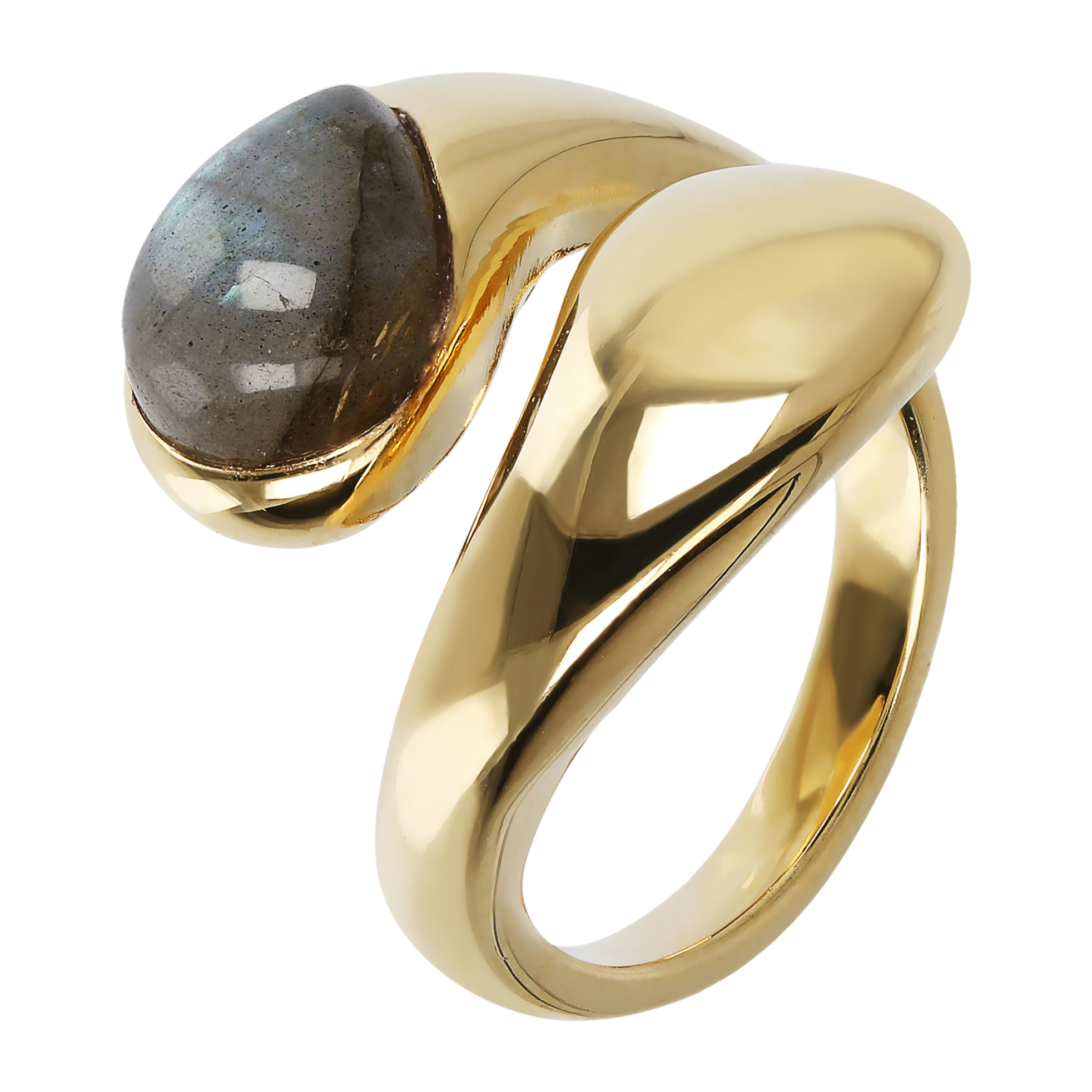 Anello Contrarié con Pietra Naturale Labradorite a Goccia