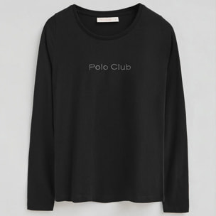 Maglietta nera a maniche lunghe con brillantini Polo Club
