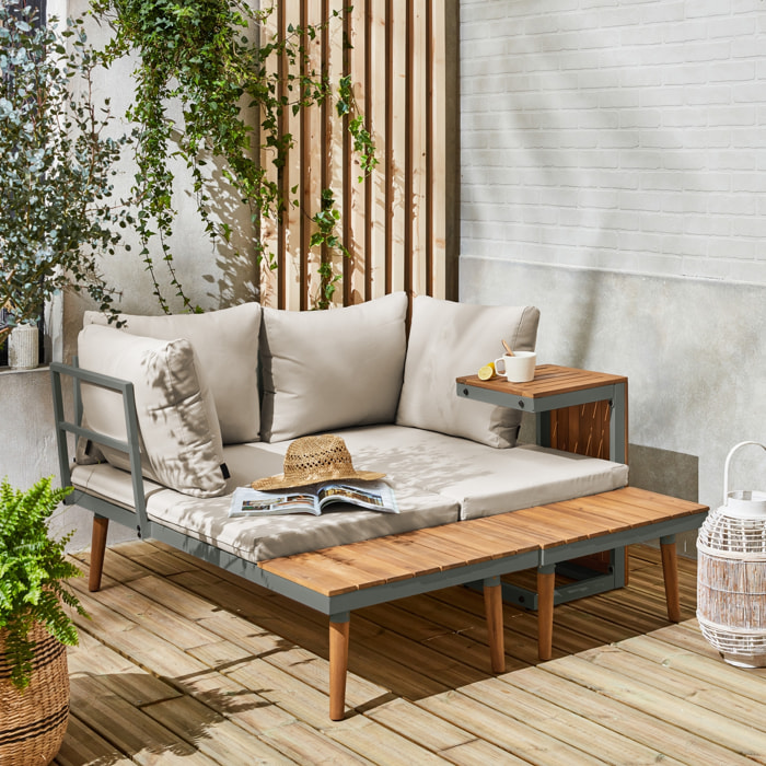 Salon de jardin modulable aluminium et bois d'acacia 4 places SAO PAULO