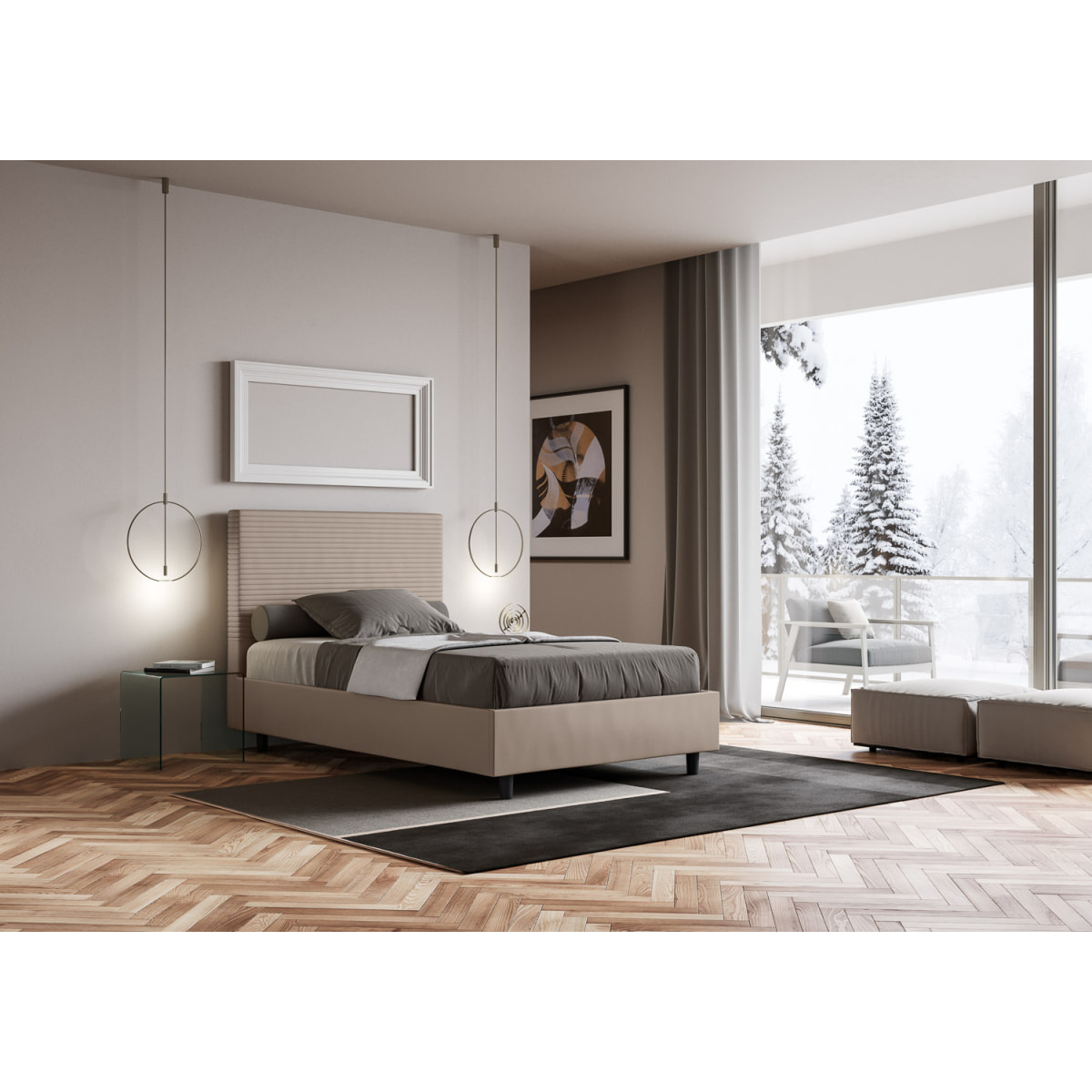 Letto una piazza e mezza con rete imbottito 120x200 similpelle tortora Focus