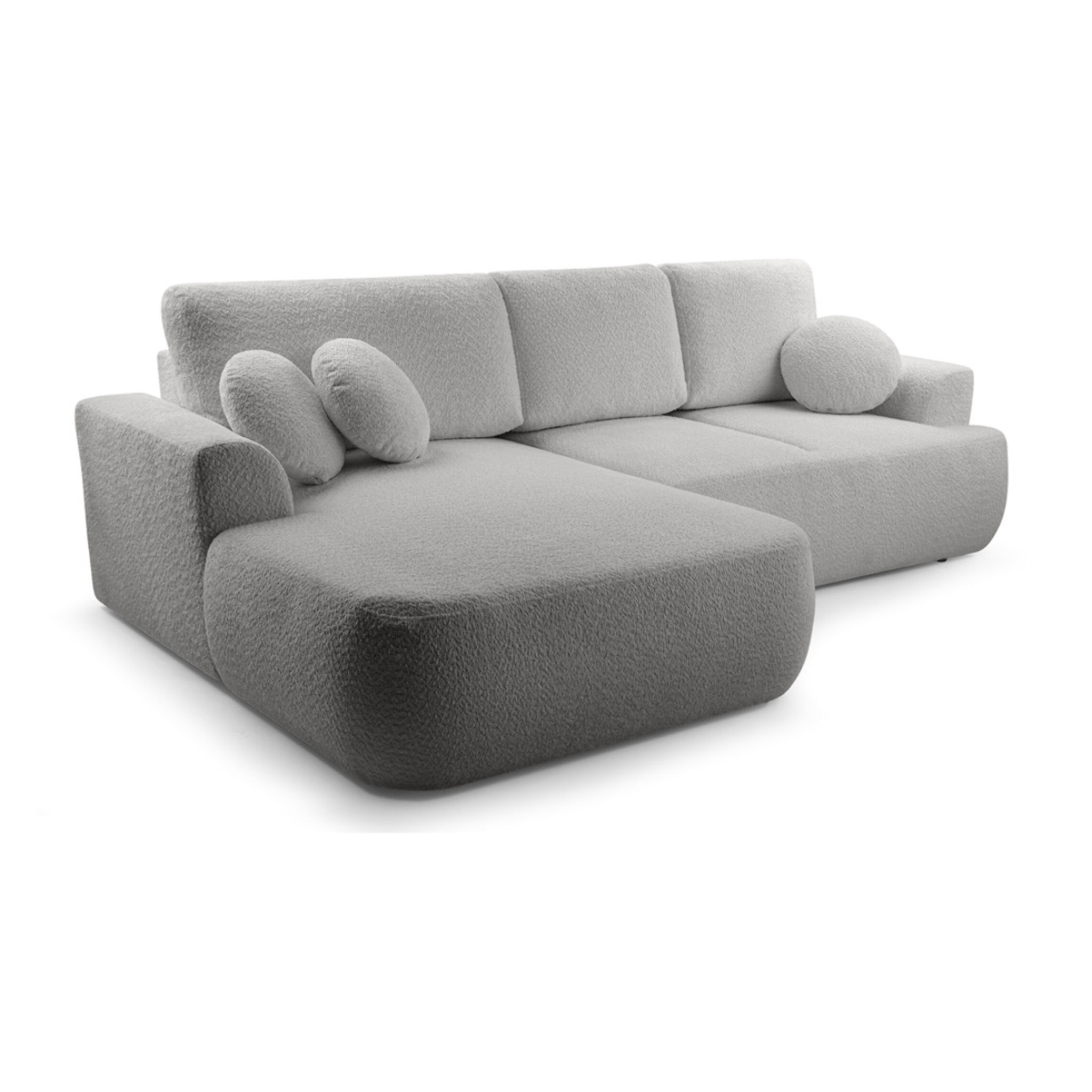 Candela - canapé d'angle gauche 4 places - convertible avec coffre - en tissu bouclette - Gris