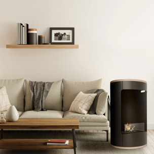 Ottaviano - Camino a bioetanolo da terra freestanding con doppio ripiano in legno melaminico, Ø 40xH67,5 cm colore nero