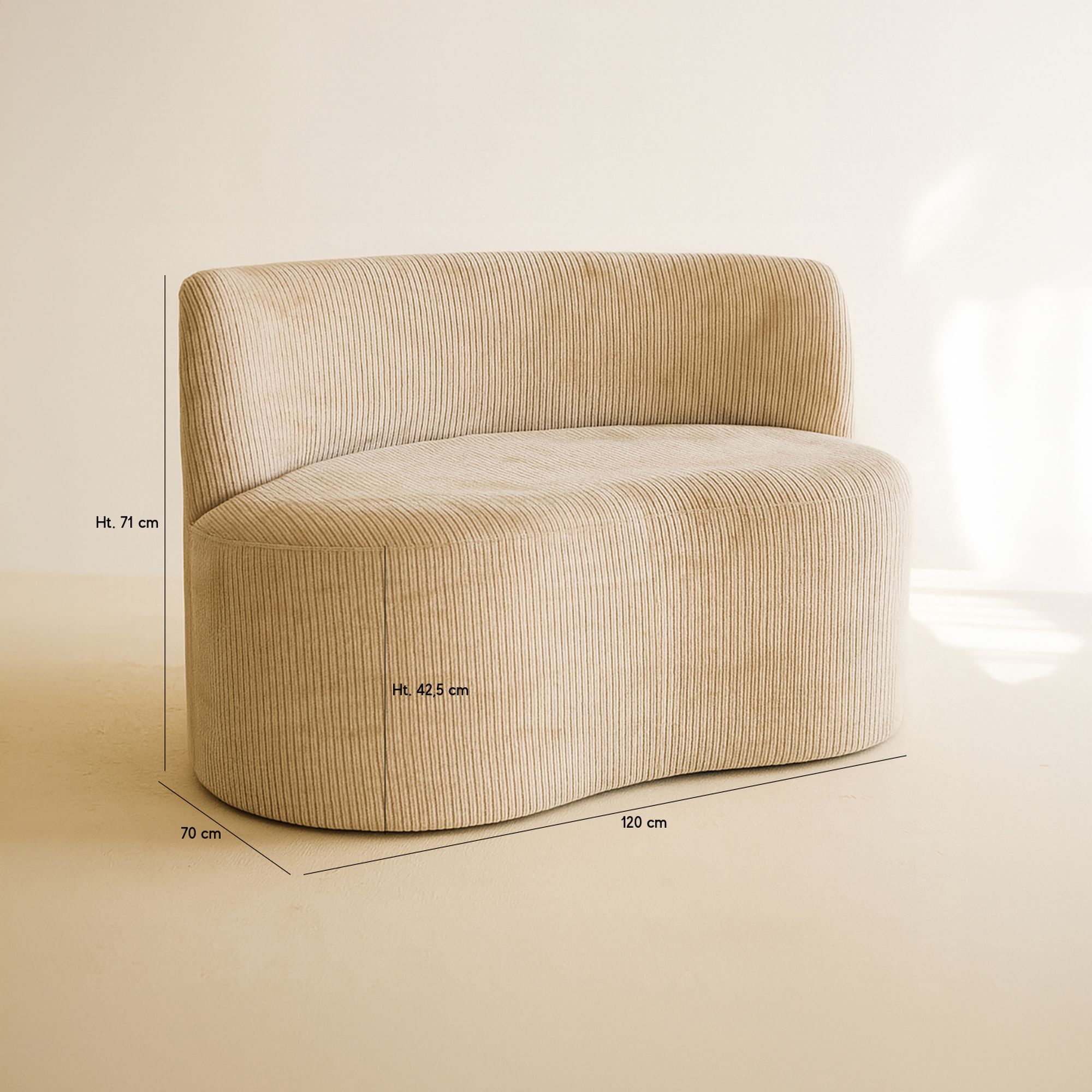 Canapé en tissu bouclette beige et structure en bois 2 places CÔME