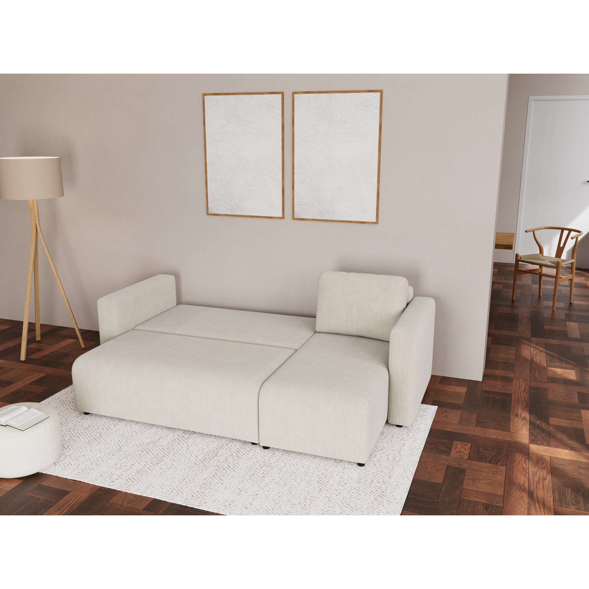 Canopy - canapé d'angle réversible 4 places convertible avec coffre en velours côtelé - Beige