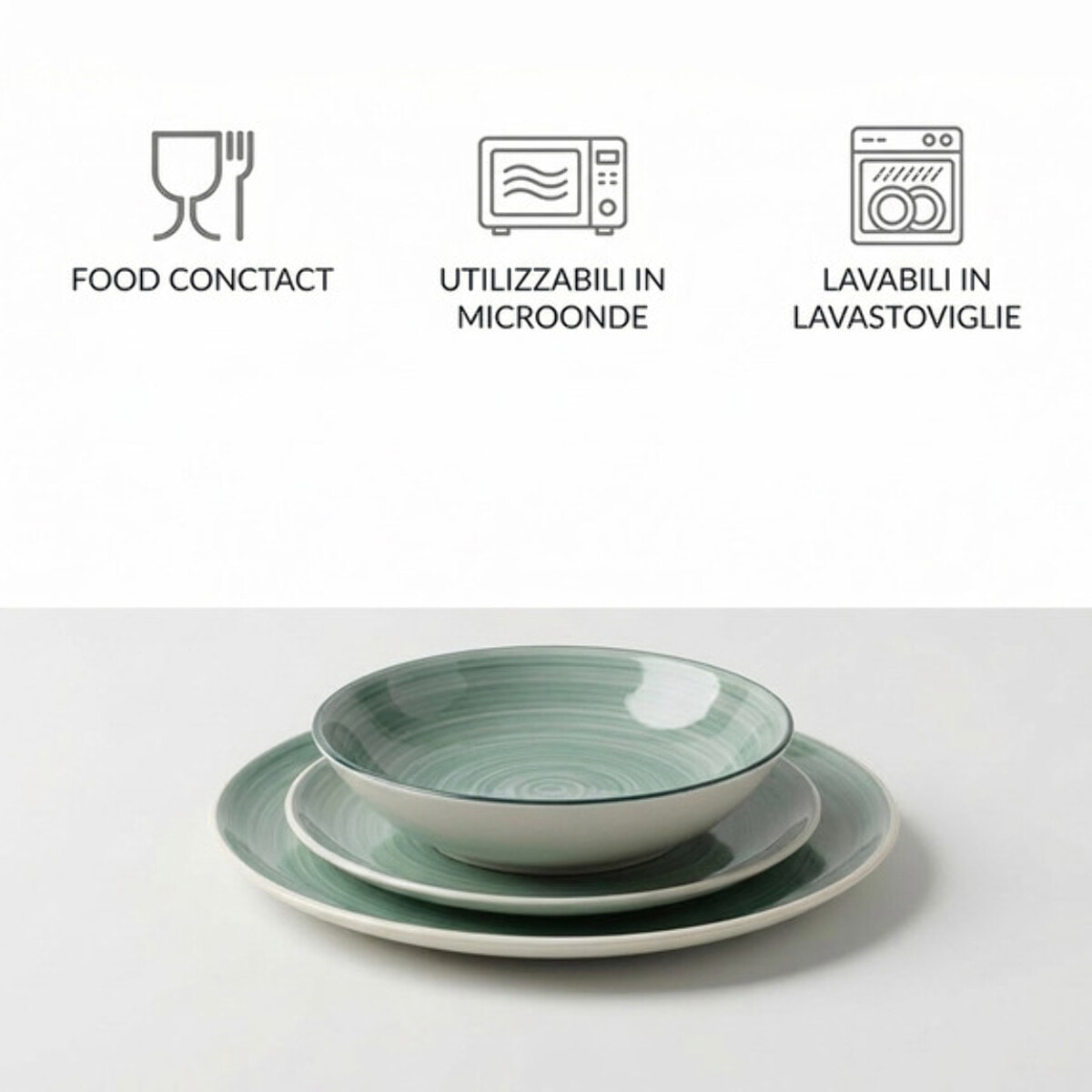Servizio Tavola da 18 Piatti in Ceramica, lavabile in lavastoviglie e adatto a microonde, Intrecci
