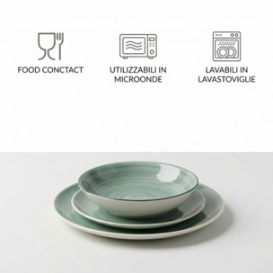 Servizio Tavola da 18 Piatti in Ceramica, lavabile in lavastoviglie e adatto a microonde, Intrecci