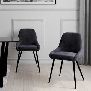 Chaises Olivia en velours et pieds métal - Gris anthracite