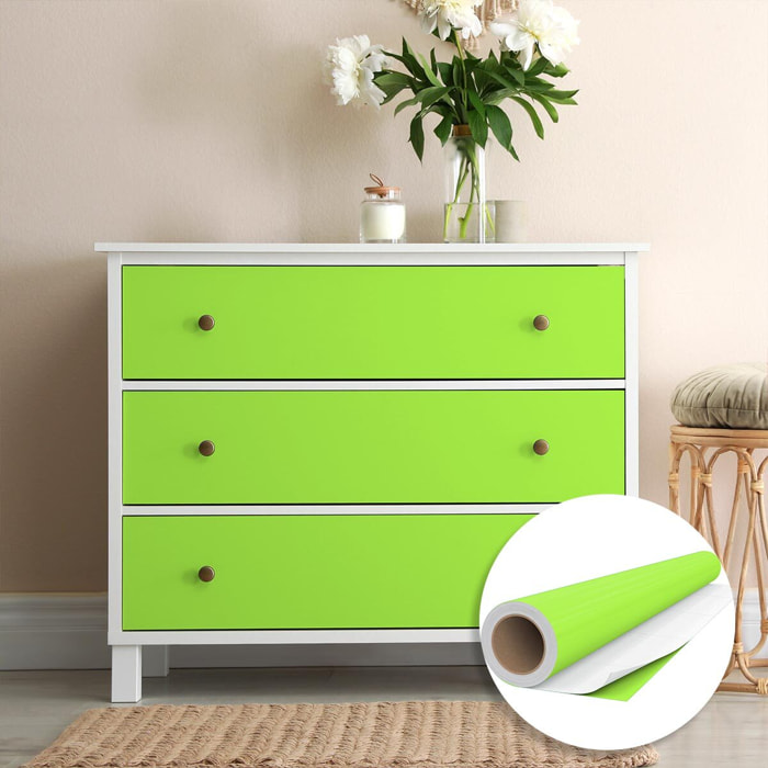 Rouleau adhésif décoratif Vinyle au Mètre - Vert pomme - Sticker Lavable Imperméable Mur Cuisine Meubles