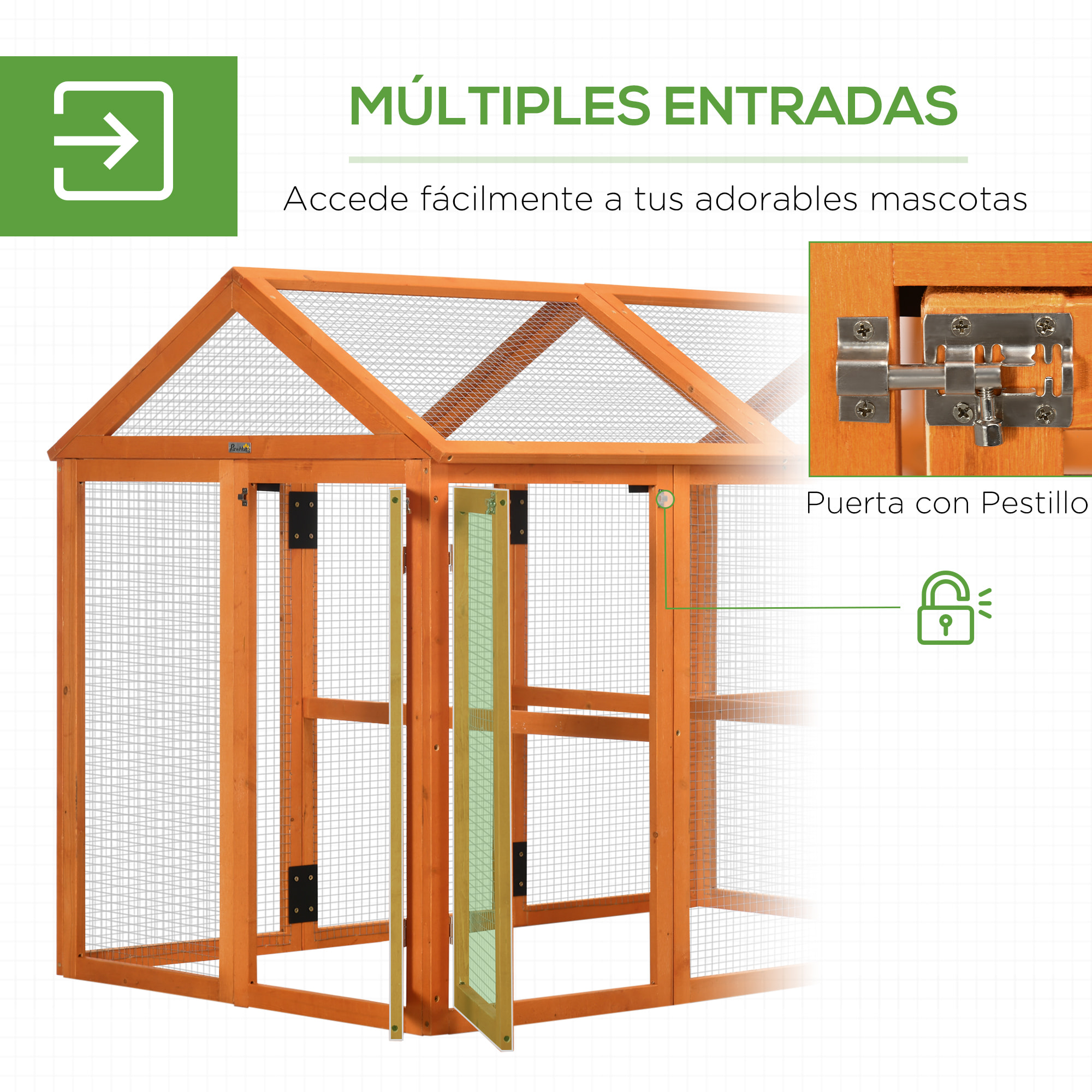 Gallinero para Exterior 140x88,5x106 cm Gallinero para 1-3 Gallinas con 3 Perchas Marco de Madera y 2 Puertas con Cierre para Patio Madera Natural