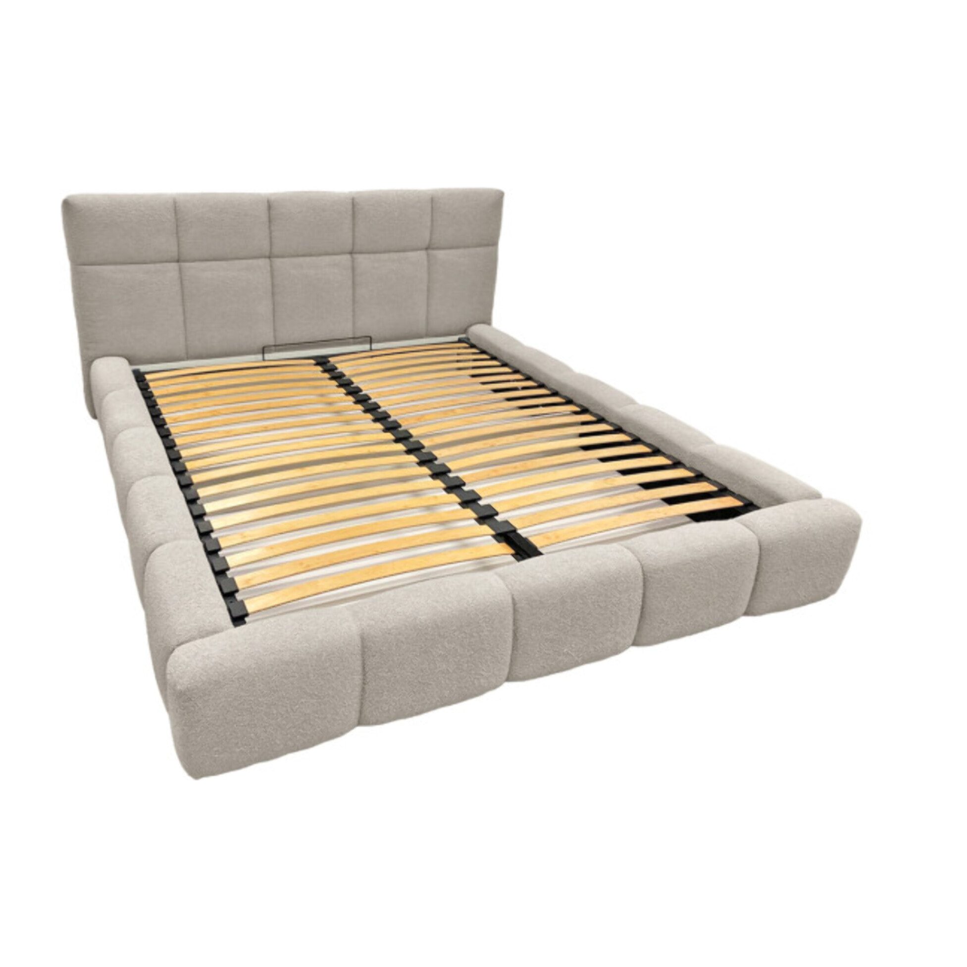 Lit coffre 140 x 200 cm tissu capitonné bouclette beige - FLUF
