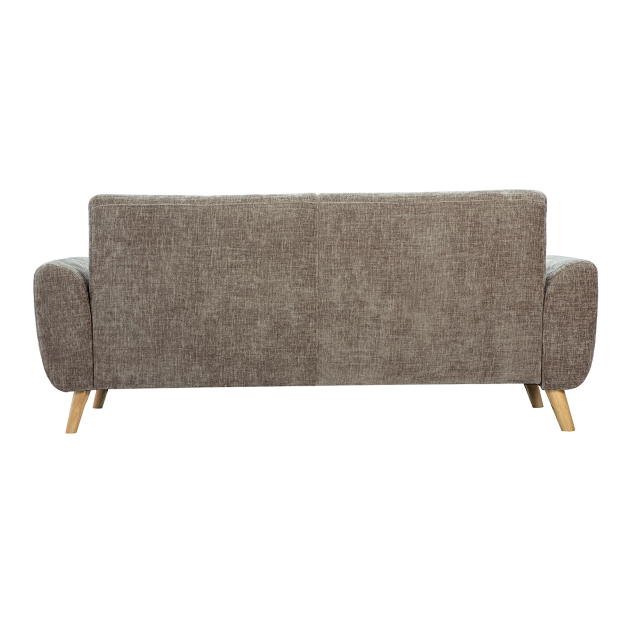 Canapé scandinave 3 places en tissu effet velours texturé taupe et bois clair EKTOR