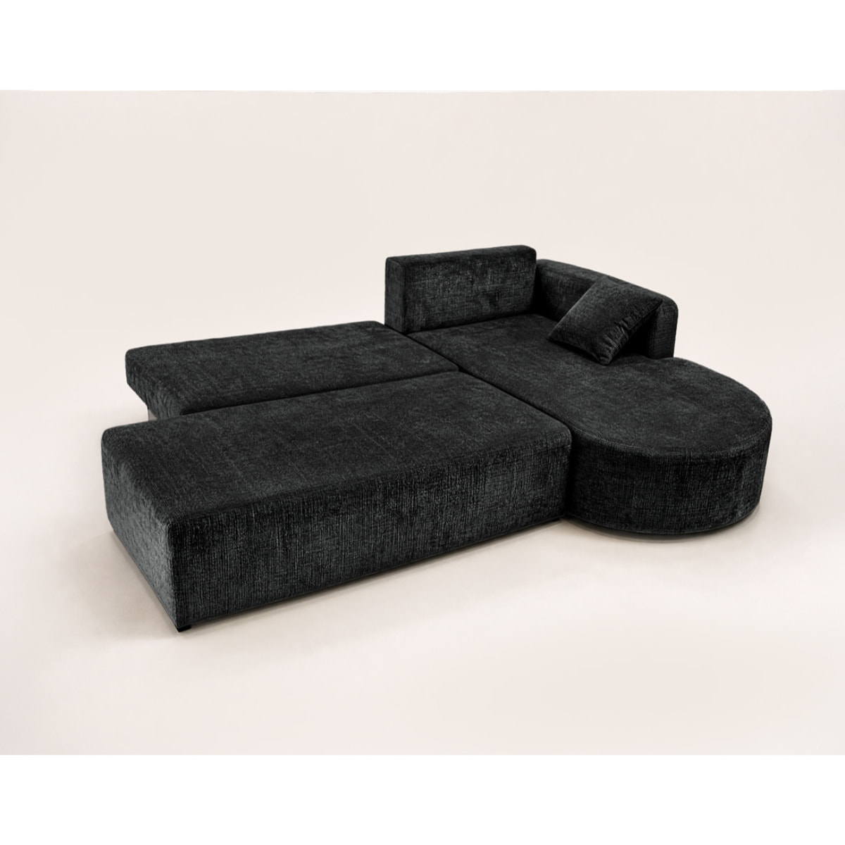 Miro - Canapé d'angle droit 4 places convertible avec coffre en velours texturé - Gris Anthracite