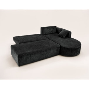 Miro - Canapé d'angle droit 4 places convertible avec coffre en velours texturé - Gris Anthracite