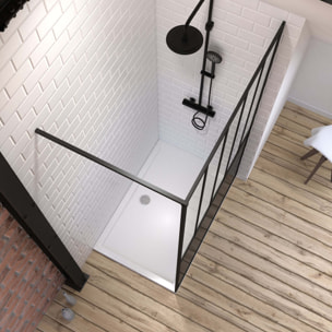 Pack Paroi de douche 120x200 cm noir mat - verre trempe 5mm + RECEVEUR A POSER RECTANGLE 120x80