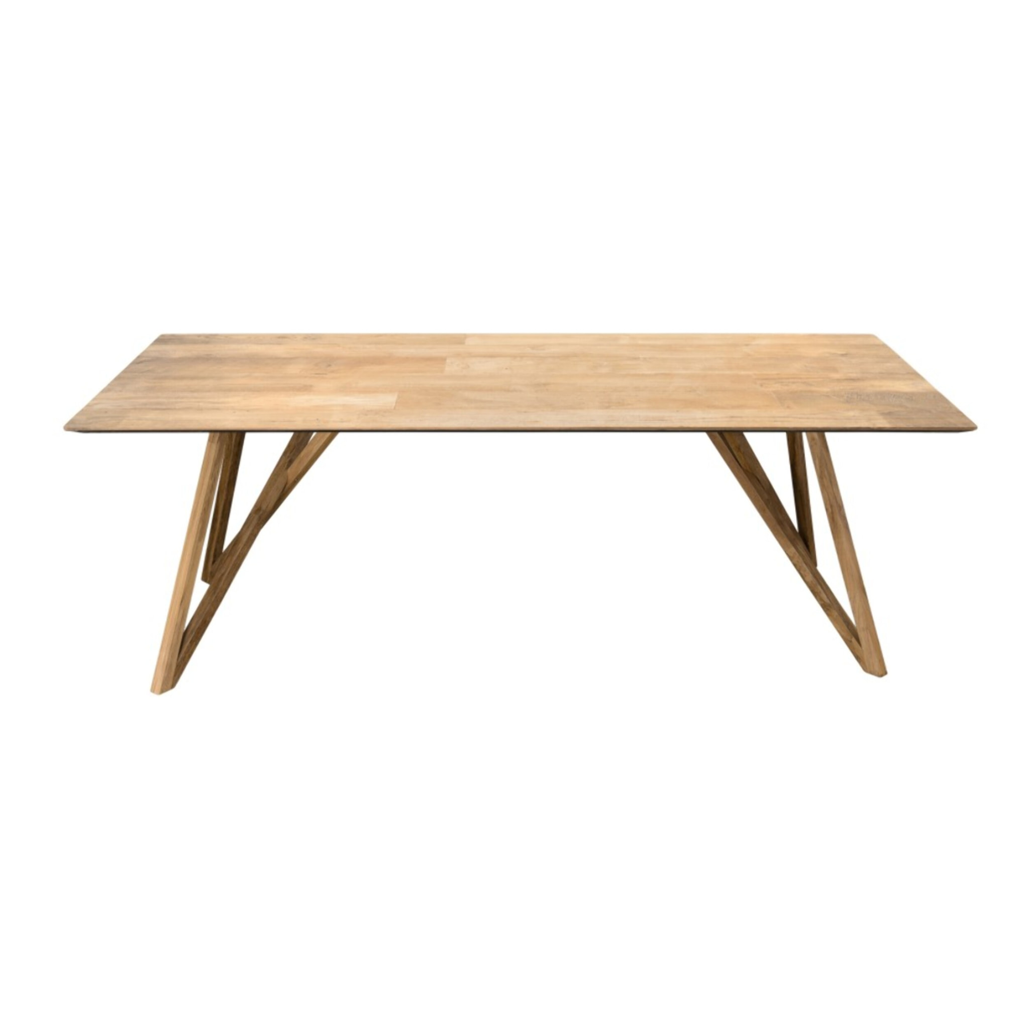 MAXENCE - Table à manger rectangulaire 220x100cm bois teck recyclé pieds croisés teck
