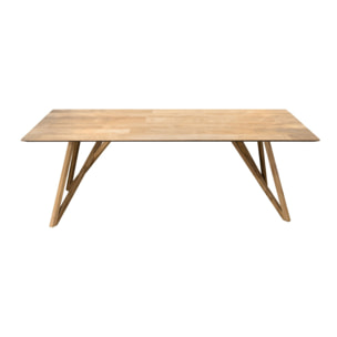MAXENCE - Table à manger rectangulaire 220x100cm bois teck recyclé pieds croisés teck