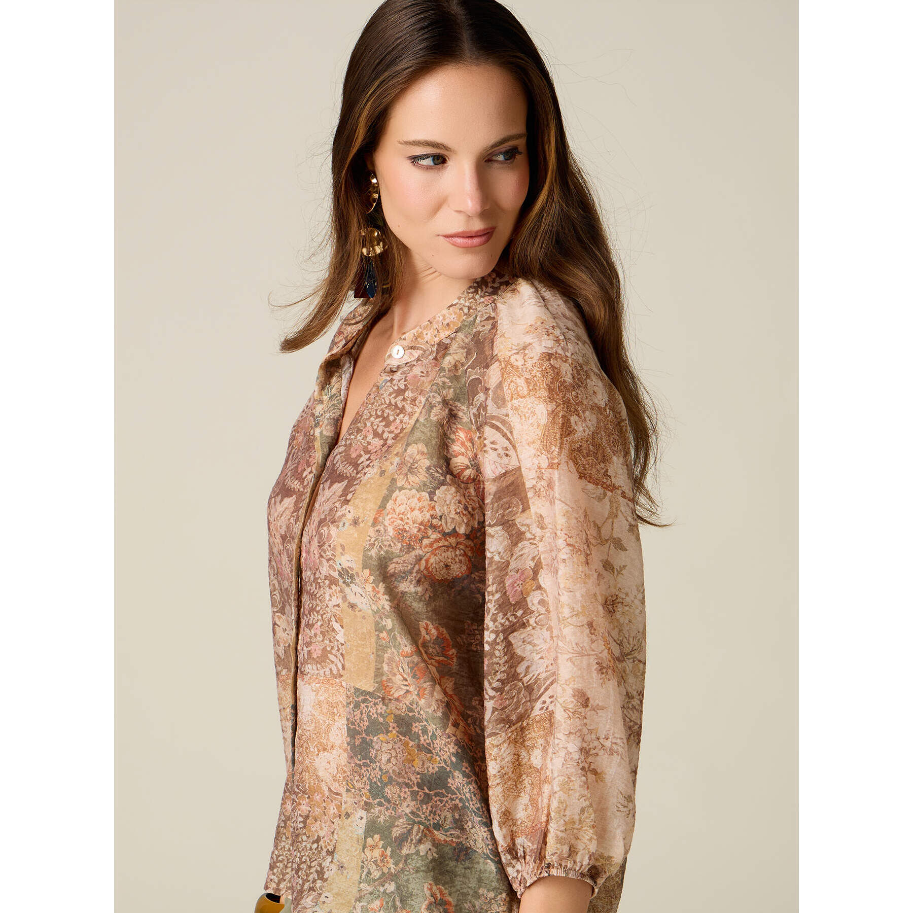 Oltre - Blusa misto lyocell fantasia - Beige