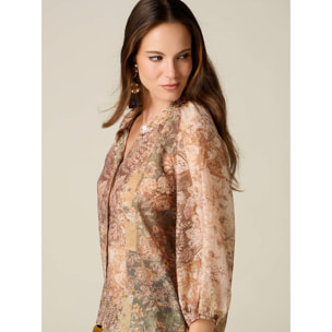 Oltre - Blusa misto lyocell fantasia - Beige