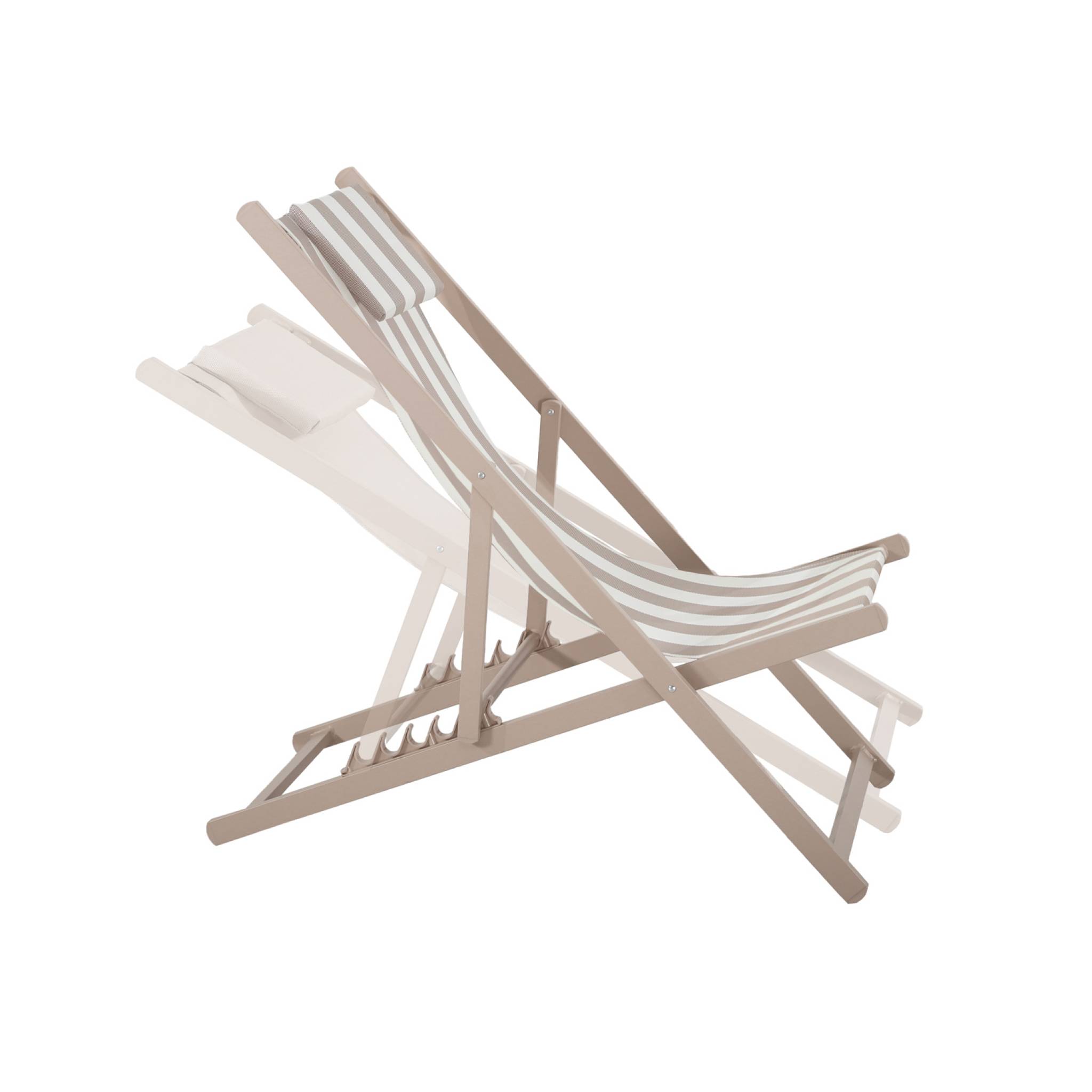 Lot de 2 bains de soleil - Gaia rayures marron - Transat en aluminium gris anthracite et textilene rayures marron avec coussin repose tête. chilienne