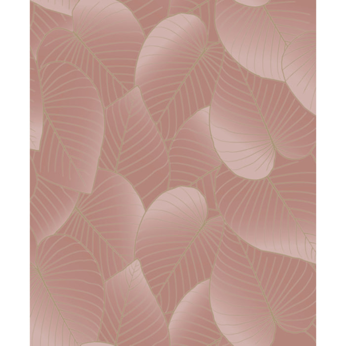 Papier peint feuilles tropicales rose poudré