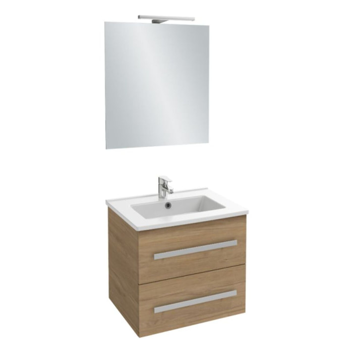 Pack meuble vasque 60 cm Ola up chêne + miroir + spot