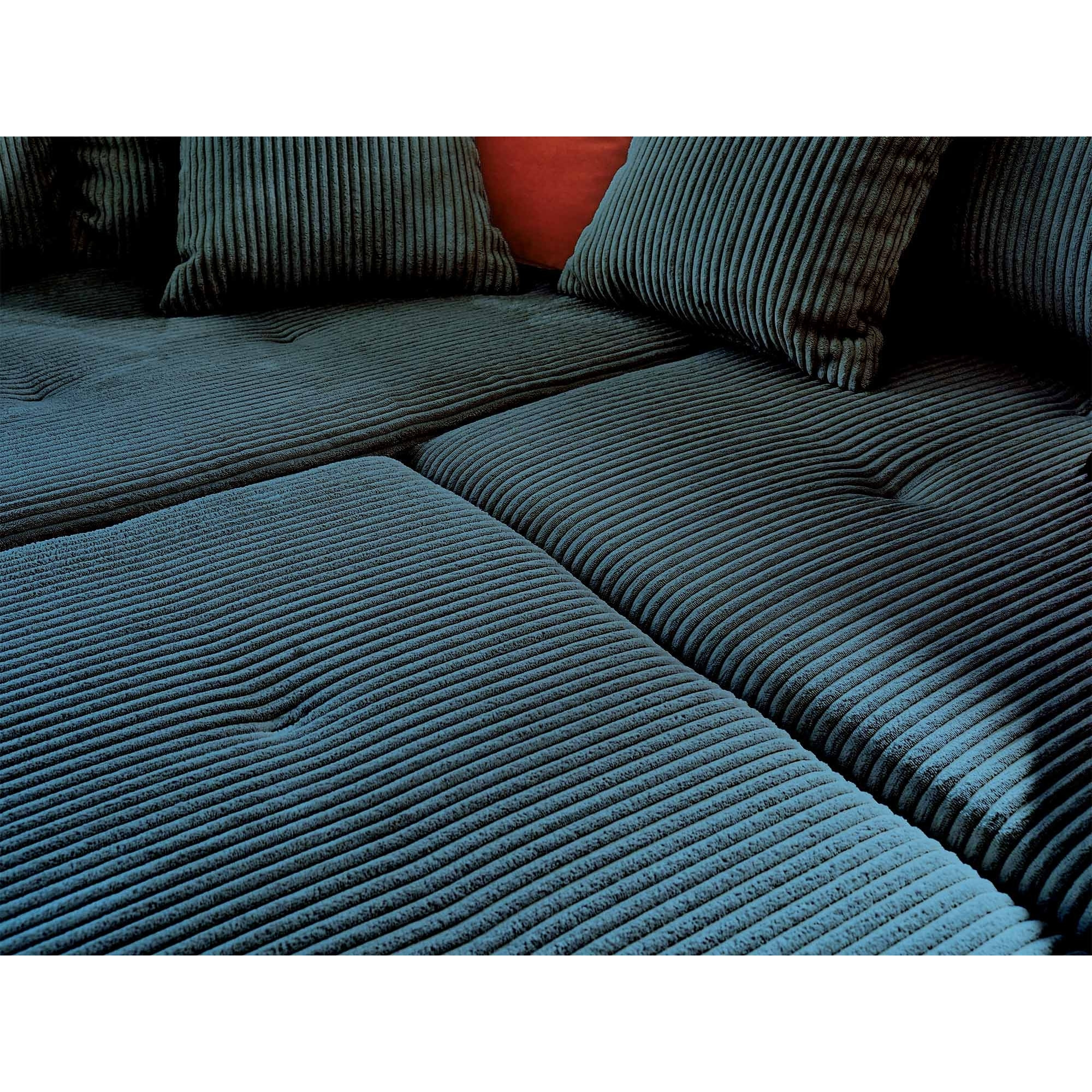 Rune - canapé d'angle gauche - 4 places - avec pouf d'appoint - en velours côtelé - Bleu nuit