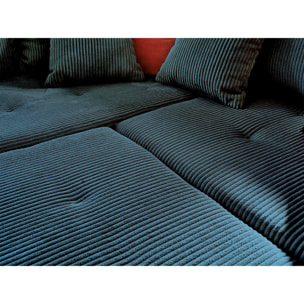 Rune - canapé d'angle gauche - 4 places - avec pouf d'appoint - en velours côtelé - Bleu nuit