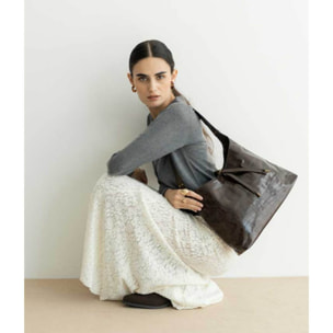 Bolso de hombro marrón efecto cocodrilo