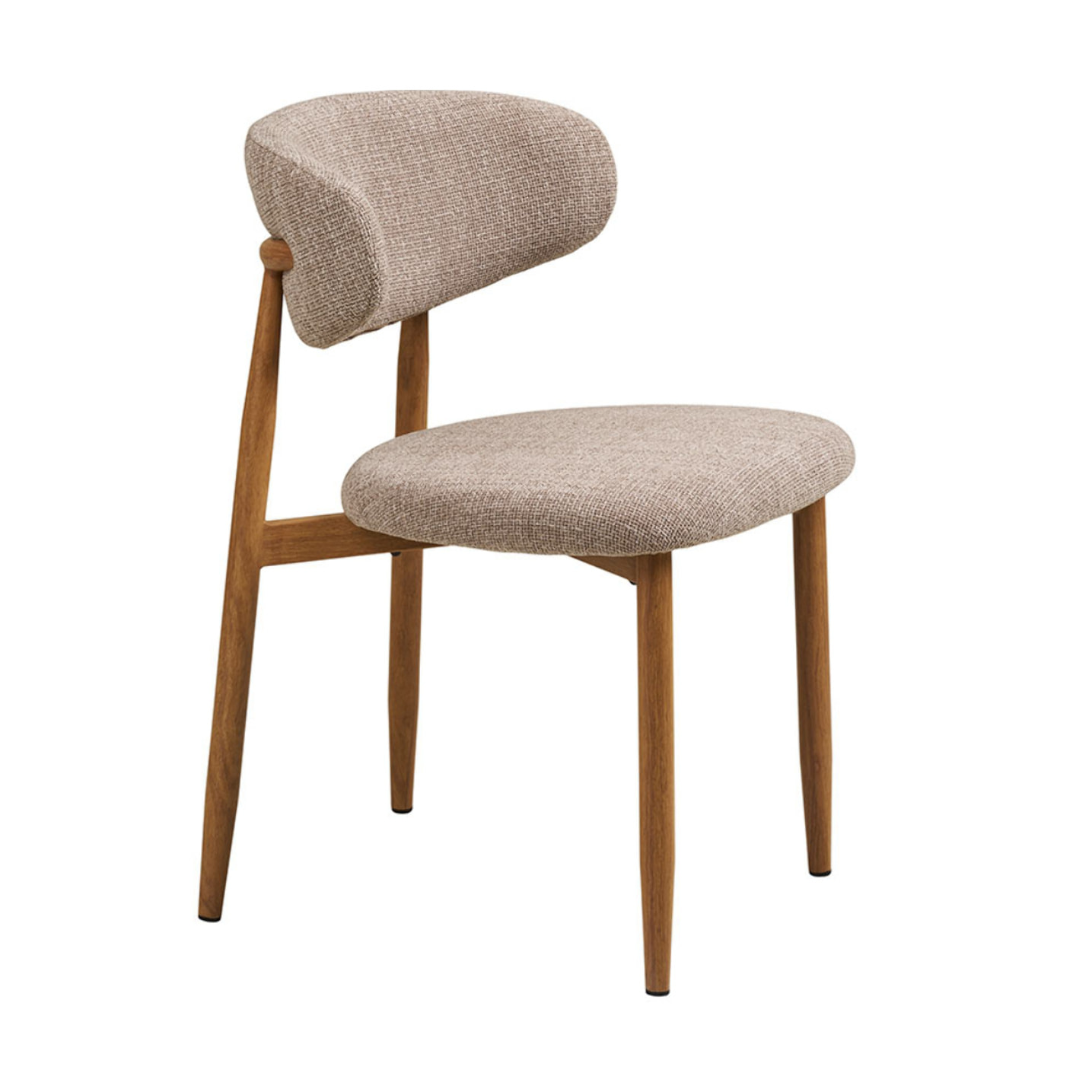 Eddie - lot de 2 chaises en tissu texturé - pieds en acier effet bois - Bois / Beige