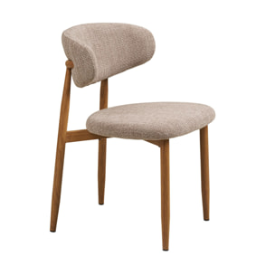 Eddie - lot de 2 chaises en tissu texturé - pieds en acier effet bois - Bois / Beige