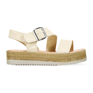Sandalias de piel beige con hebilla y plataforma