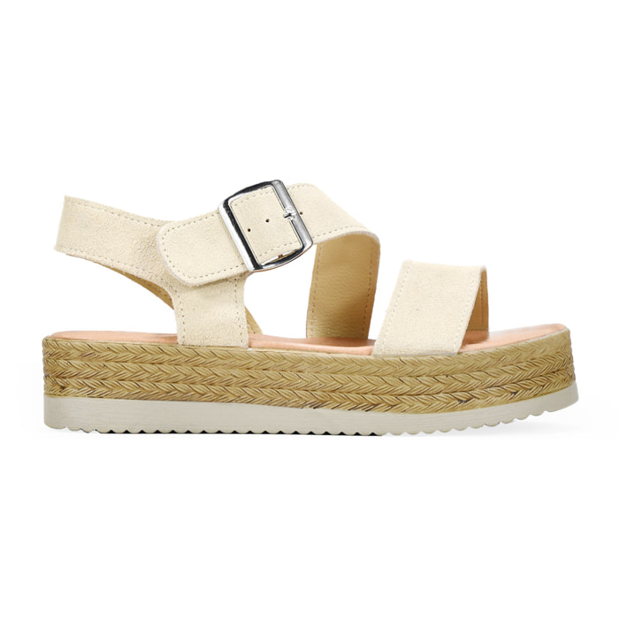 Sandalias de piel beige con hebilla y plataforma