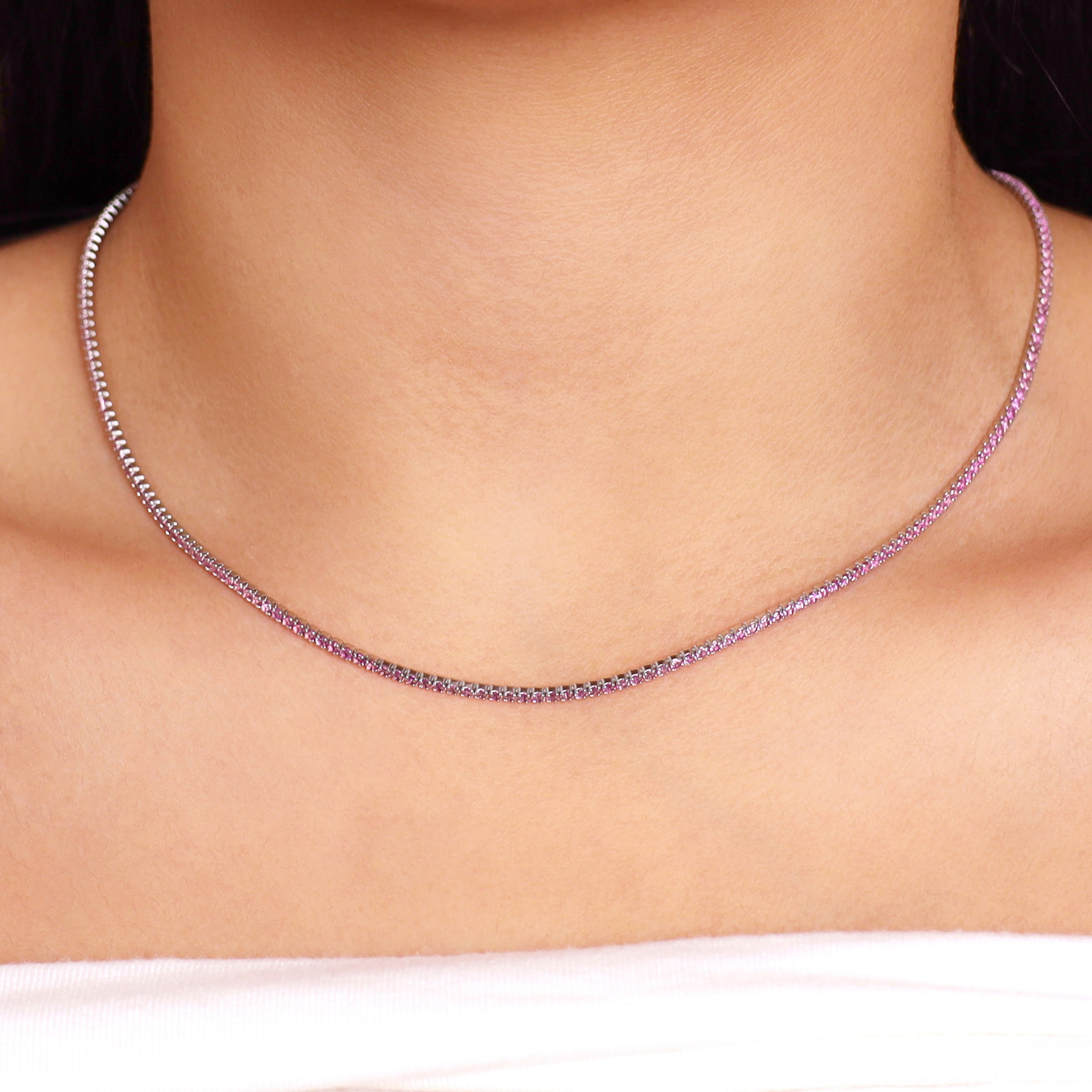 Collana Tennis con Cubic Zirconia Rosa 1.5mm