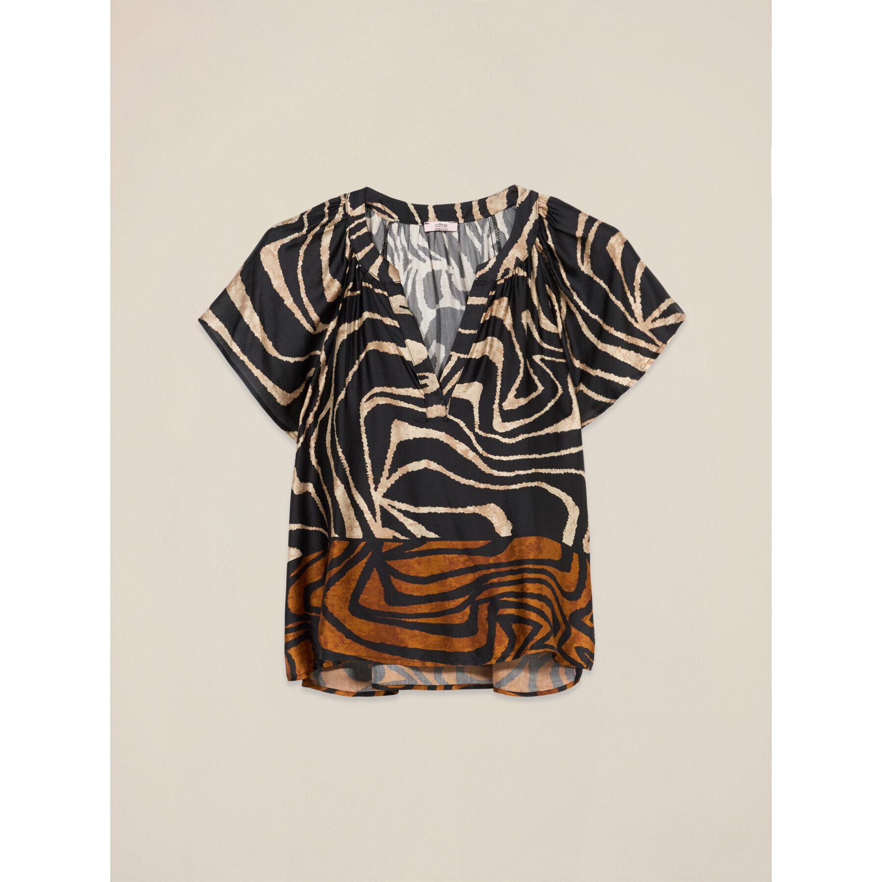 Oltre - Blusa de satén estampada - Marrón