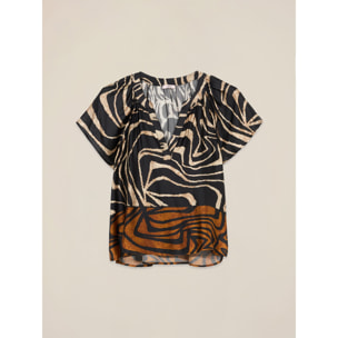 Oltre - Blusa de satén estampada - Marrón