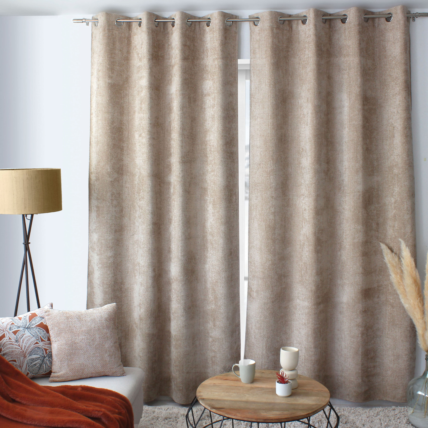 Rideau velours  - Effet chiné tamisant - Naturel