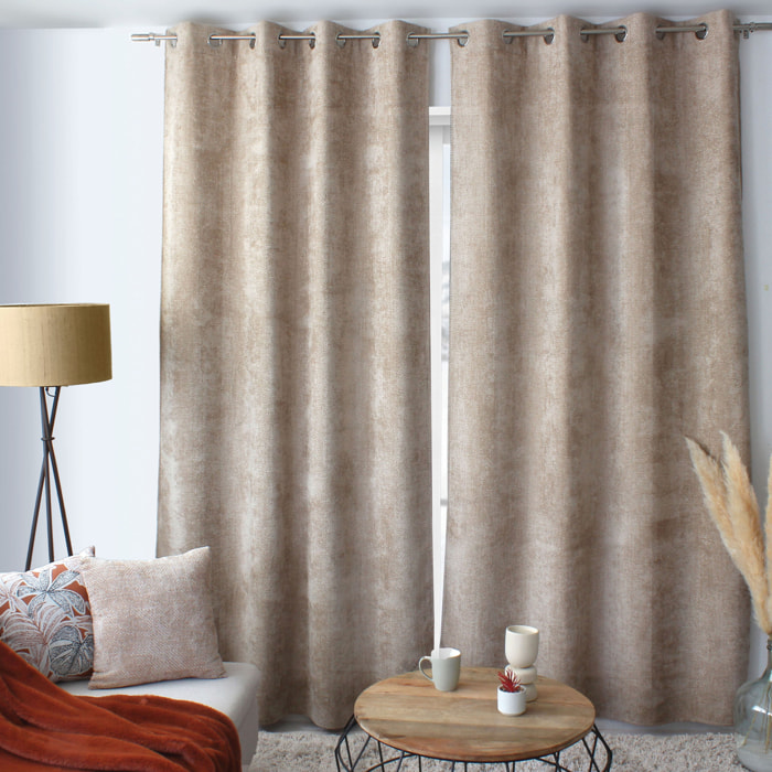 Rideau velours  - Effet chiné tamisant - Naturel