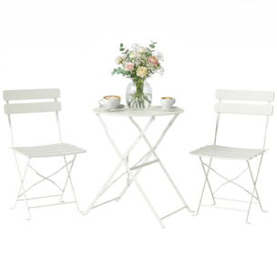 Conjunto de Mesa y Sillas de Terraza Exterior Plegable 3 Piezas, Muebles de Jardín Exterior con 2 Sillas Plegables, Mesa Redonda, Estructura Metálica Electrofórica para Patio, Balcón, Crema