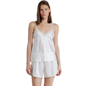 Pigiama in raso con top spalline sottili e pizzo e shorts coordinati articolo pleasure Noidinotte