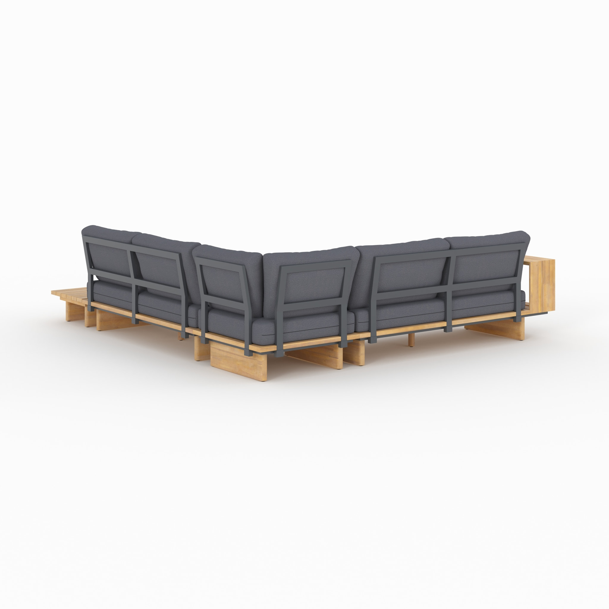 Canapé d'angle de jardin en bois et tissu gris 4 places - Seya