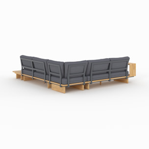 Canapé d'angle de jardin en bois et tissu gris 4 places - Seya