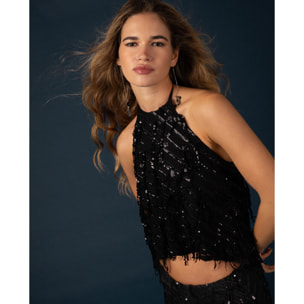 Top halter de lentejuelas de mujer