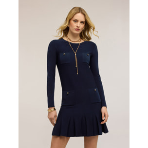 Motivi - Vestido evasé de punto con bolsillos - Azul
